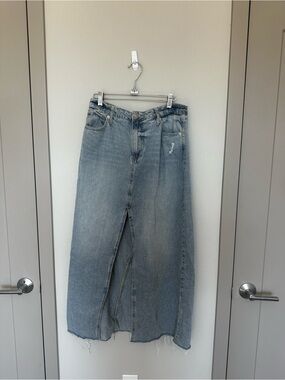 RSQ Light Blue Denim Maxi Skirt with Front Slit